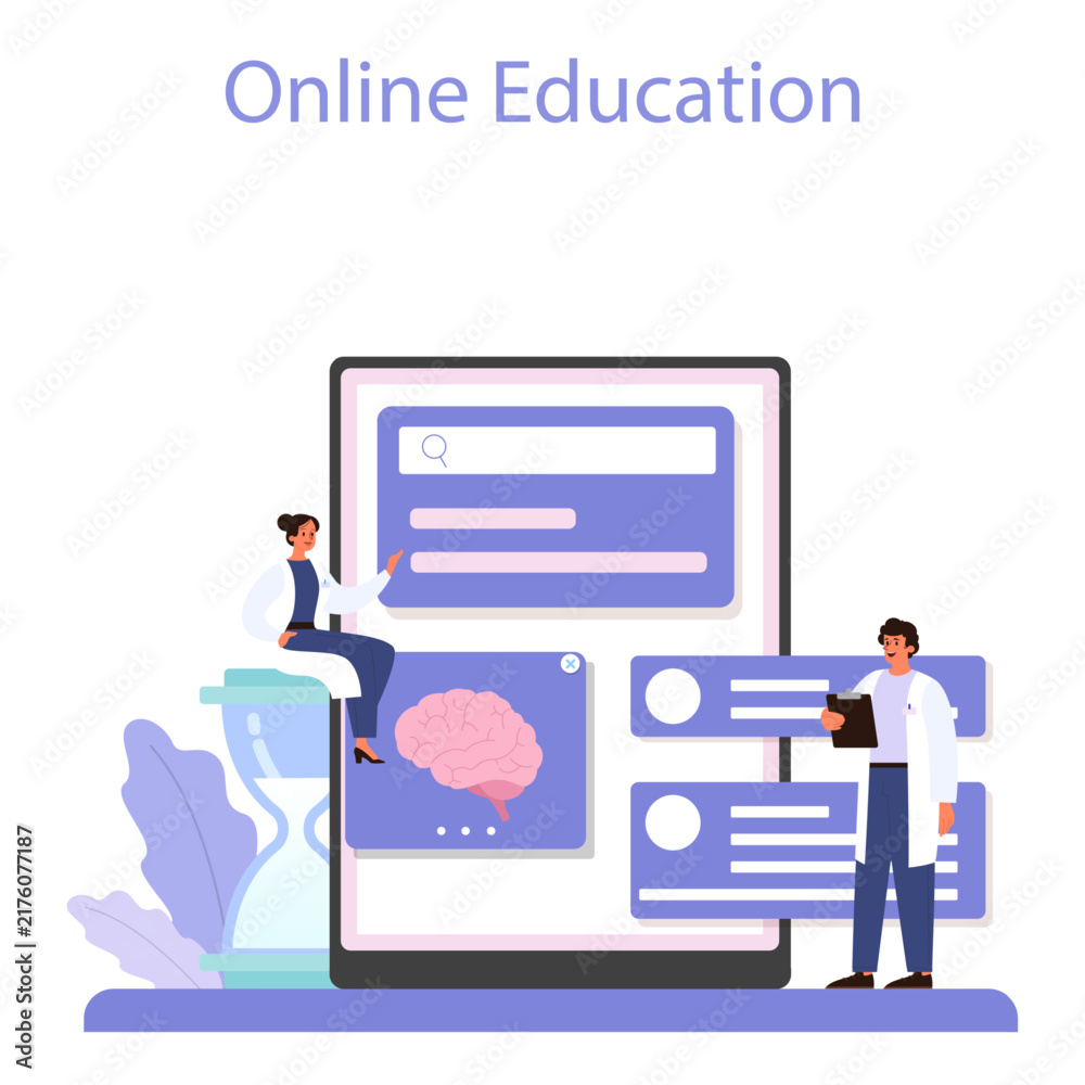 Fototapeta premium Web Flat Vector Illustration Concept of E-Learning Distance Online Education and Study 