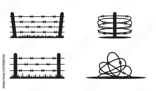 фотографія Barbed wire fence silhouettes for industrial security military boundary and farm livestock enclosure designs