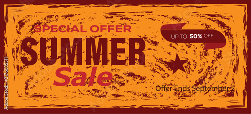 Bild auf Leinwand Summer Sale Template Banner/ Illustration of a summer sale template banner with colorul elements grunge frame