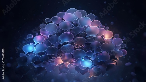 Abstract Cluster of Glowing 3D Speech Bubbles Communication