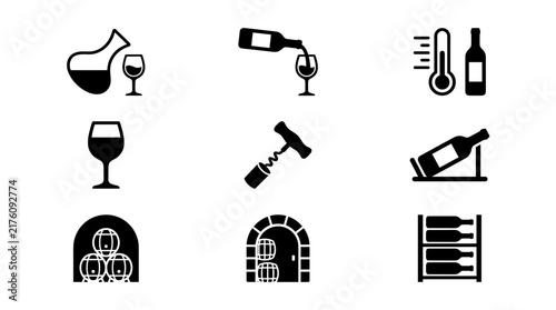 Set of wine icons for tasting and production.