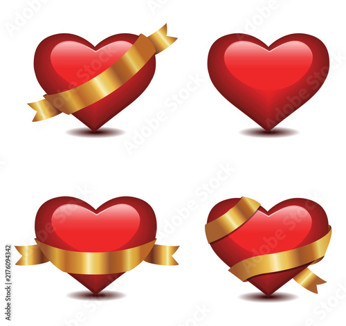 Plakat Red heart icon set. Vector illustration