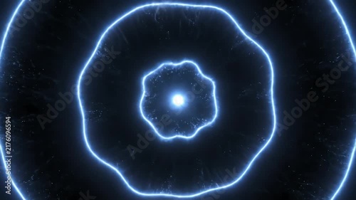 Glowing blue plasma energy rings expanding outward in a rhythmic motion video animation for dark backgrounds