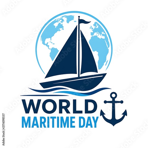 World maritime day vector logo with sailboat and anchor