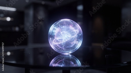A glowing orb with swirling light patterns and scientific data visualizations resting on a ad social media download thambnail poster web template event festival 2026 2027 2028