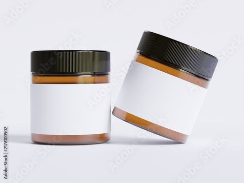 3D Render manual realistic jar brown color white label isolated on white background