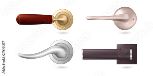 Cuadro en lienzo Door handles in various finishes and styles on transparent background