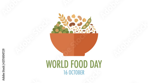 World Food Day illustration with bowl of healthy grains and legumes