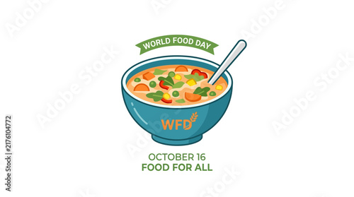 Vector vegetable soup bowl illustration for global food awareness