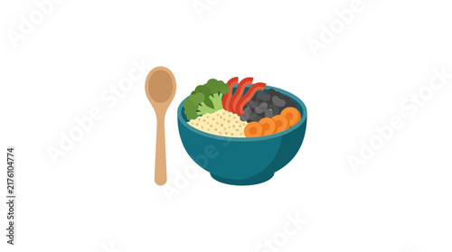 Healthy vegetarian buddha bowl flat vector illustration with fresh vegetables