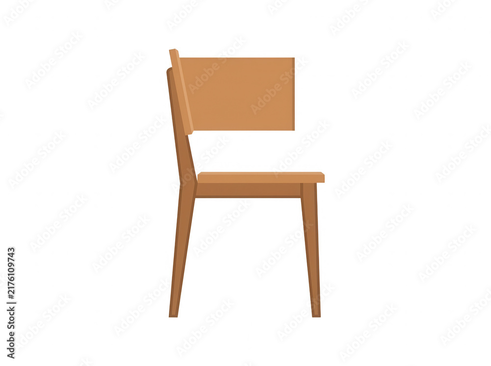 Fototapeta premium Minimalistyczne drewniane krzesło w stylu skandynawskim, przedstawione z profilu na czystym białym tle, idealne do projektów wnętrzarskich, wizualizacji mebli oraz nowoczesnych aranżacji domowych.