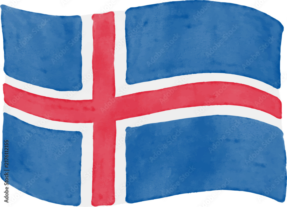 Fototapeta premium Hand drawn watercolor Iceland Nordic cross flag watercolor vector illustration isolated on white background. Handmade national flag drawing.