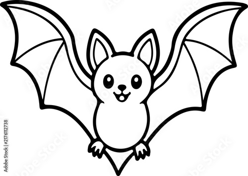 Cute Halloween Bat Outline Line Art Isolated on Transparent Background