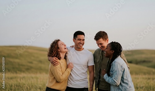 Four Friends Laughing Outdoors