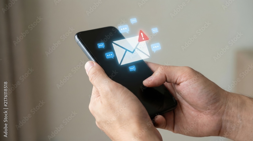 Obraz premium Phishing alert warning on mobile phone screen shows scam message for online banking fraud protection and security notification