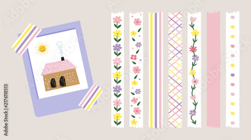 Torn notebook sheets, colorful tape strips, and scrapbook elements create a Y2K-inspired aesthetic with grunge textures and retro charm.