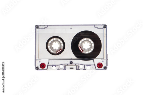 Canvastavla Transparent microcassette audio tape isolated on white back