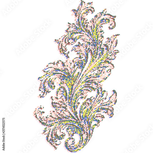 Colorful abstract floral pattern with intricate swirls and curves