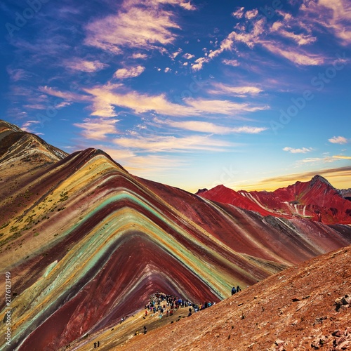Rainbow mountains Cuzco region in Peru sunset view