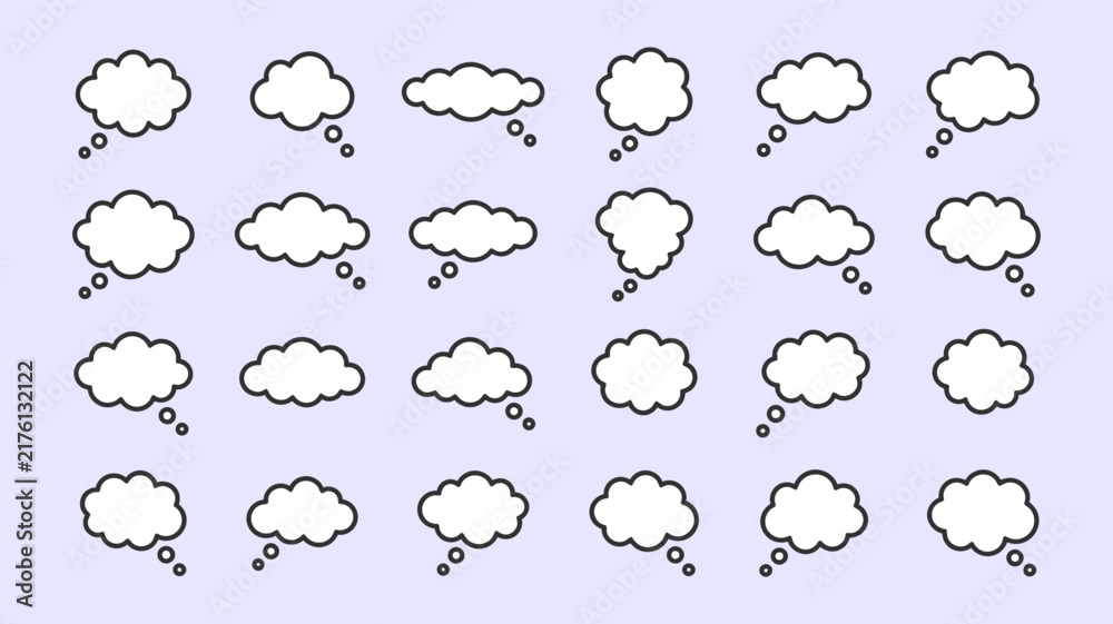 Fototapeta premium Thought clouds speech bubbles mega set linear comic dream balloons and thinking frames