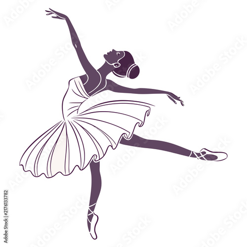 A graceful ballerina performing a dance move while wearing a classic tutu on white background with dancer performing elegant silhouette female ballet
