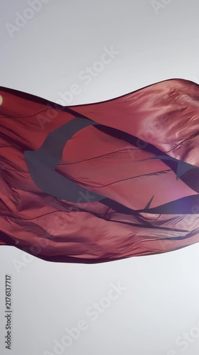 Turkish flag waving proudly in the wind against a clear blue sky, capturing the majestic details of the crescent and star in high-quality 4K footage, perfect for national holidays, patriotic themes, a