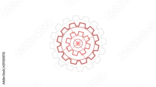 Futuristic Red Glowing Rotating Mechanical Gear Wheels Over White Background