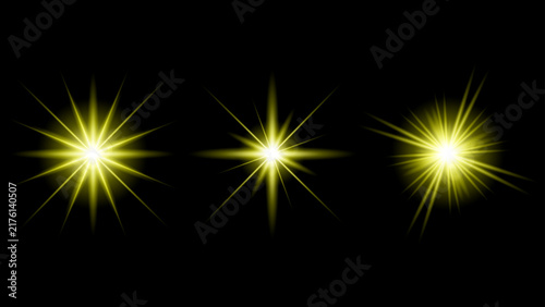 Golden starburst lens flare light effect collection isolated on black background