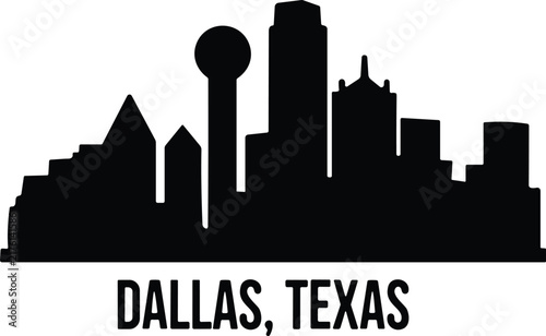 Dallas Texas City Skyline Black Silhouette with Modern Skyscrapers and Typography