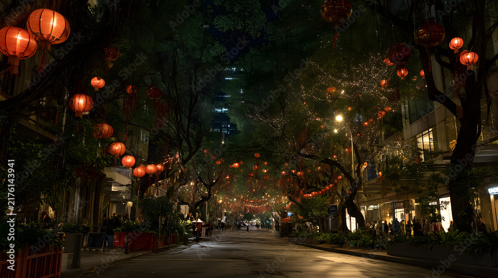 Fototapeta premium Street decorated with lanterns for a Lunar New Year festival