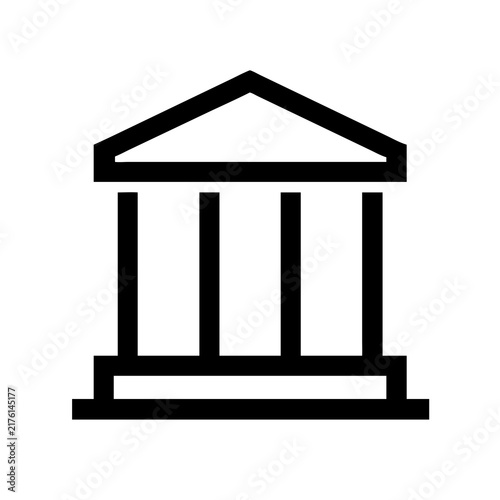 A simple black line icon representing a classical building with pillars with traditional building with building