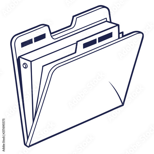 A simple black and white line art illustration of an open office folder with documents inside