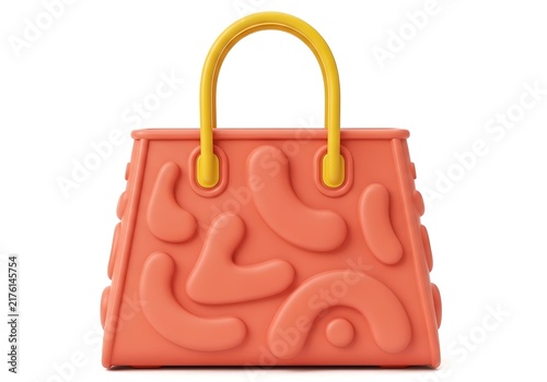 Pink textured handbag with yellow handles