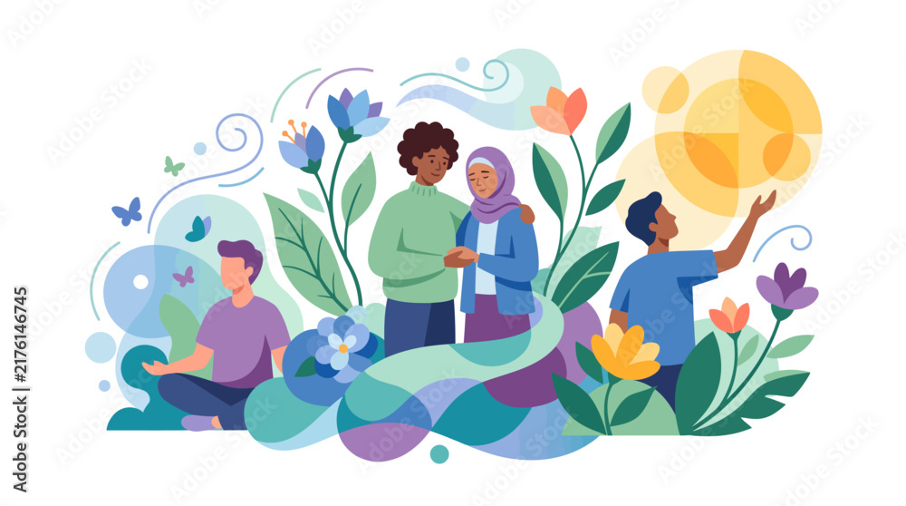 Naklejka premium Diverse People in Nature Flat Vector Illustration