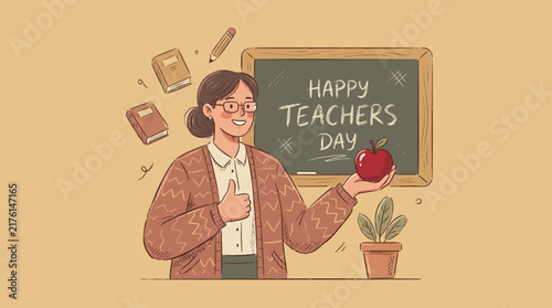 Happy Teachers Day Teacher Illustration