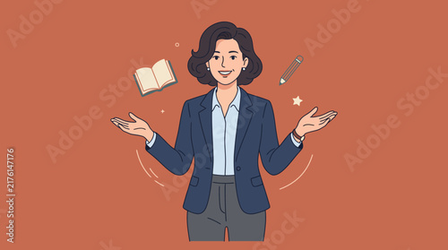 Businesswoman with Education Icons Vector Illustration
