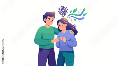Man Comforting Woman Mental Health Relief Illustration