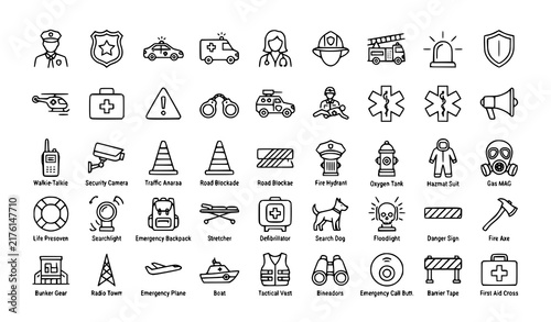 Public Safety and Emergency Services Thin Line Editable Stroke Icon Set