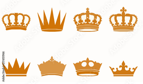 Bild auf Leinwand Collection of golden crowns in various styles isolated on a white background