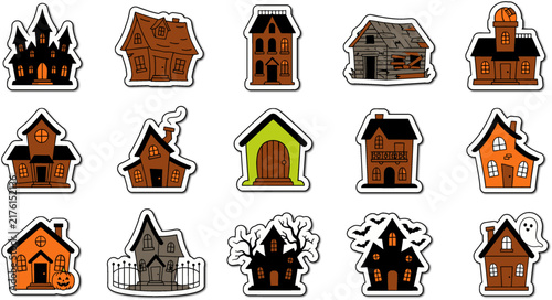 Collection of charming fairytale houses and cottages in a whimsical illustrative style