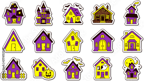 Collection of colorful cartoon haunted houses for halloween or spooky themed designs