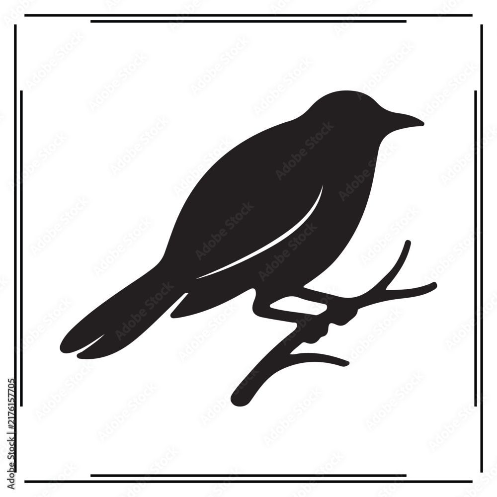 Fototapeta premium Bird Perched on Branch Silhouette Vector Logo
