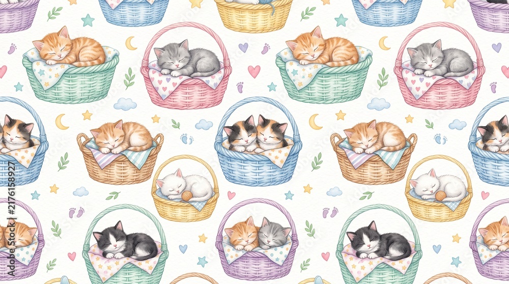 Fototapeta premium Kittens sleeping in pastel baskets 202608101051