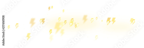 Abstract yellow lightning bolt icon floating on a clean white background, with soft glowing, particles and smooth, organic shapes isolated on a transparent background