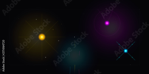 Canvas Print Abstract glowing celestial orbs and radiant light particles in deep space on tra