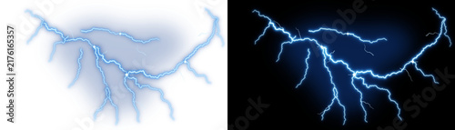 Foto Electric blue lightning bolt for weather effects and voltage energy concepts on