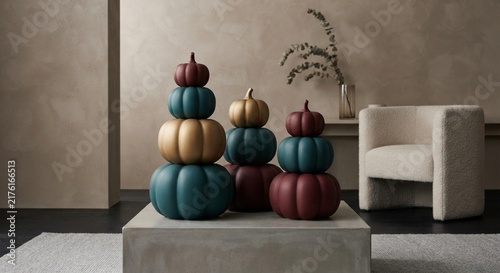 Elegant halloween pumpkin decor in minimalist interior