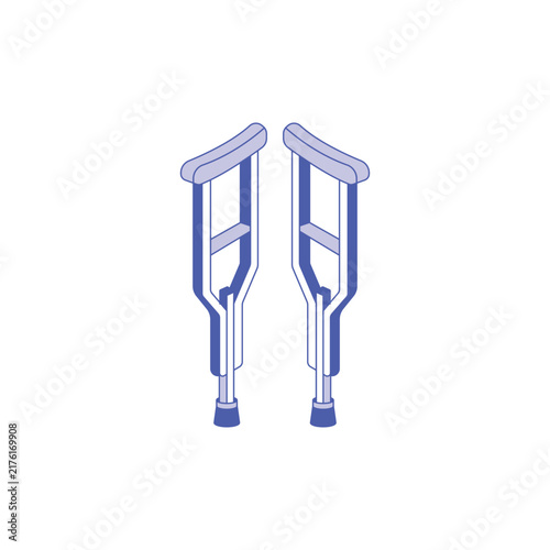 Pair of medical underarm crutches isometric vector illustration