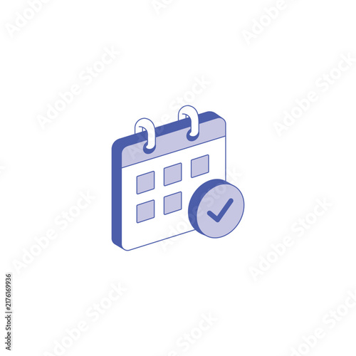 Isometric calendar icon with check mark for task scheduling
