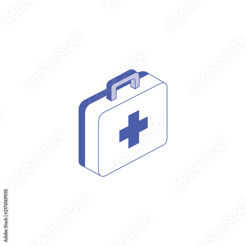 Blue isometric first aid kit icon on white background